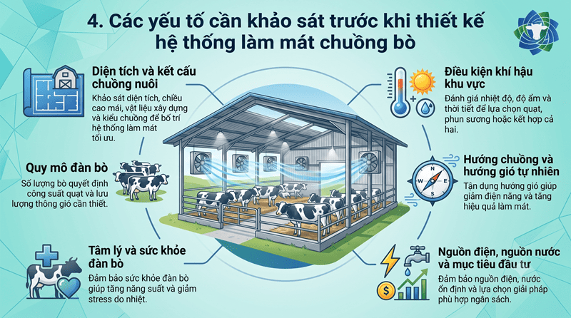 Các yếu tố cần khảo sát trước khi thiết kế hệ thống làm mát chuồng bò