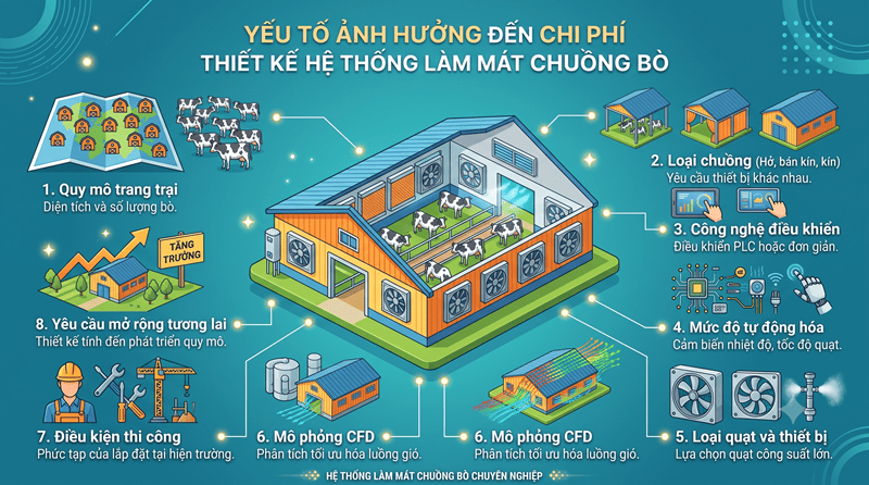 Các yếu tố cần khảo sát trước khi thiết kế hệ thống làm mát chuồng bò