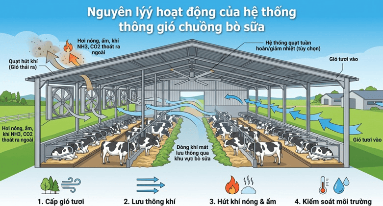 Hệ thống thông gió chuồng bò sữa: Nguyên lý hoạt động